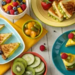 Pickle-Fusion Delights on a rustic table including grilled cheese, cupcakes, and tropical skewers with pickle garnishes.