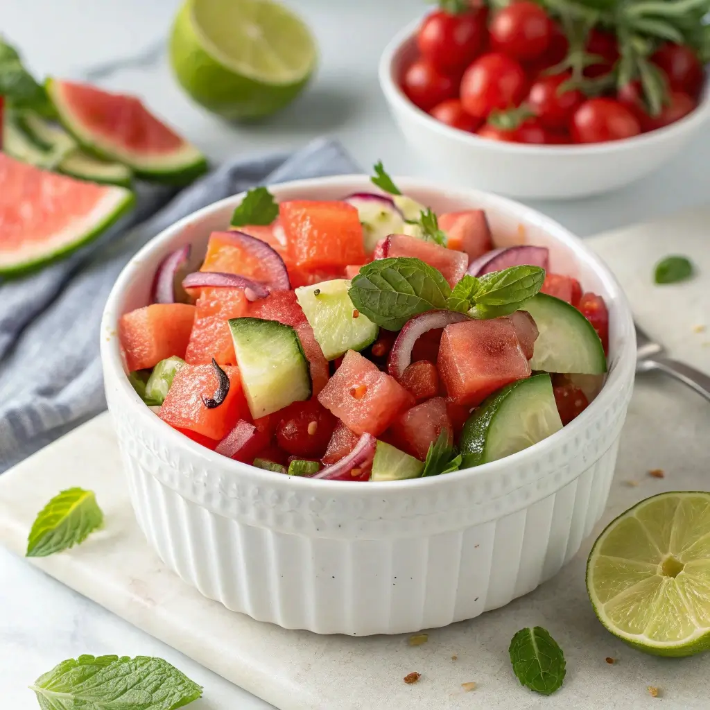 Watermelon Cucumber Tomato Salad