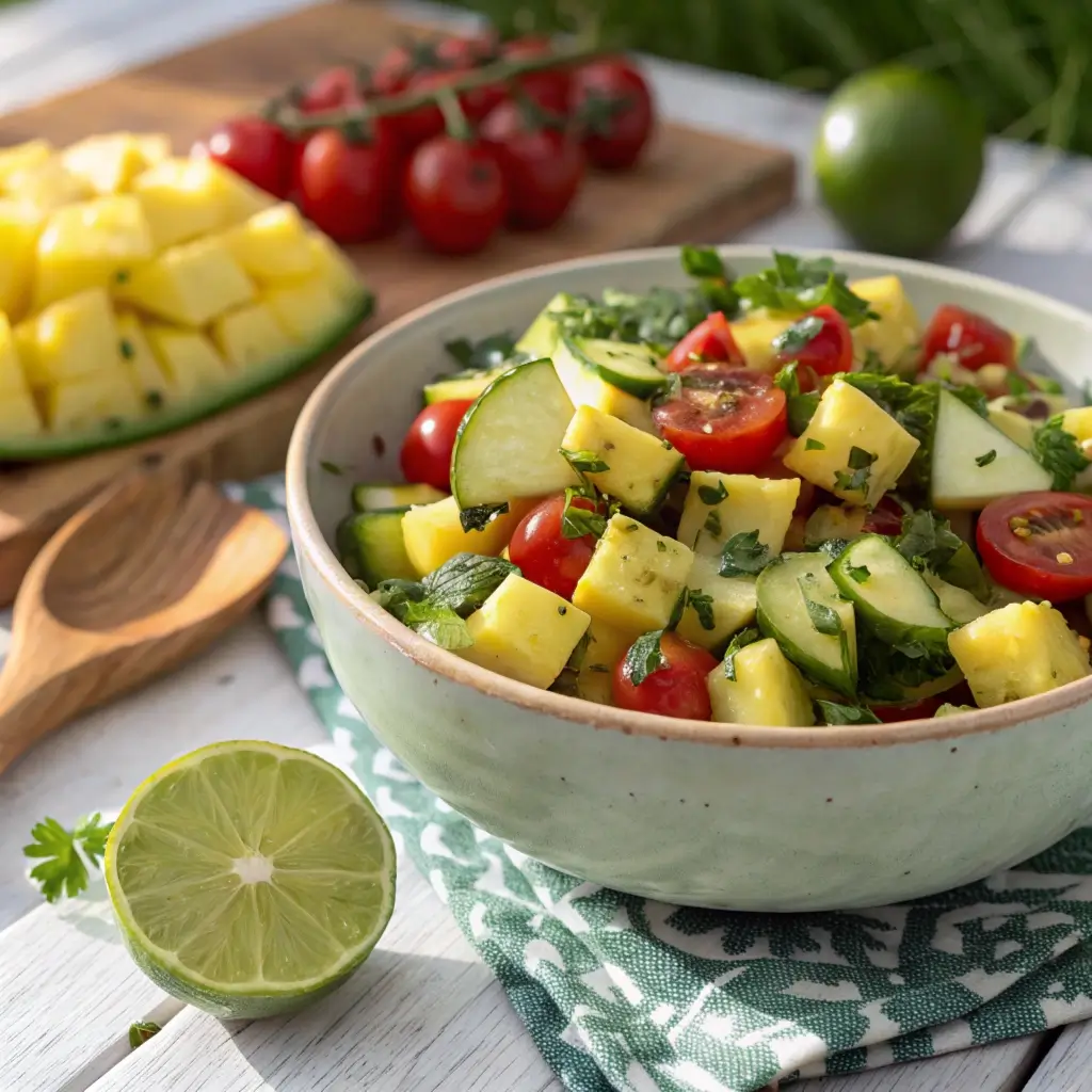 Pineapple Cucumber Tomato BBQ Salad