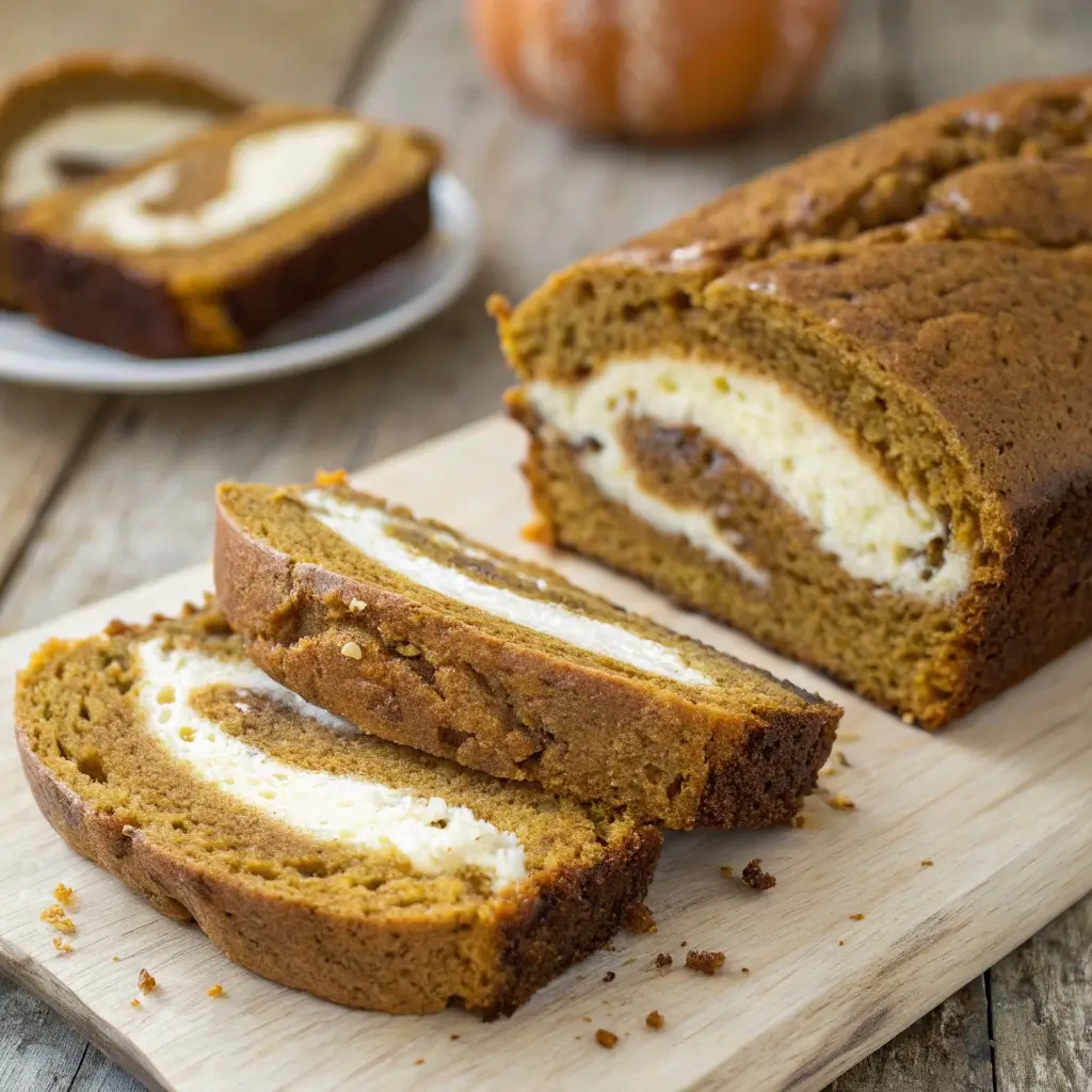 Super Moist Pumpkin Bread with Cream Cheese Swirl