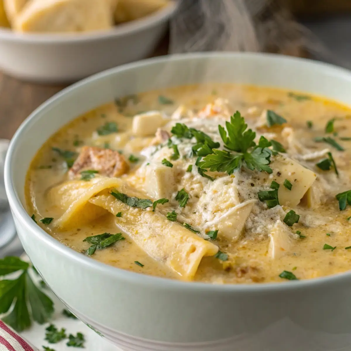 Lasagna Soup with Chicken Alfredo Twist