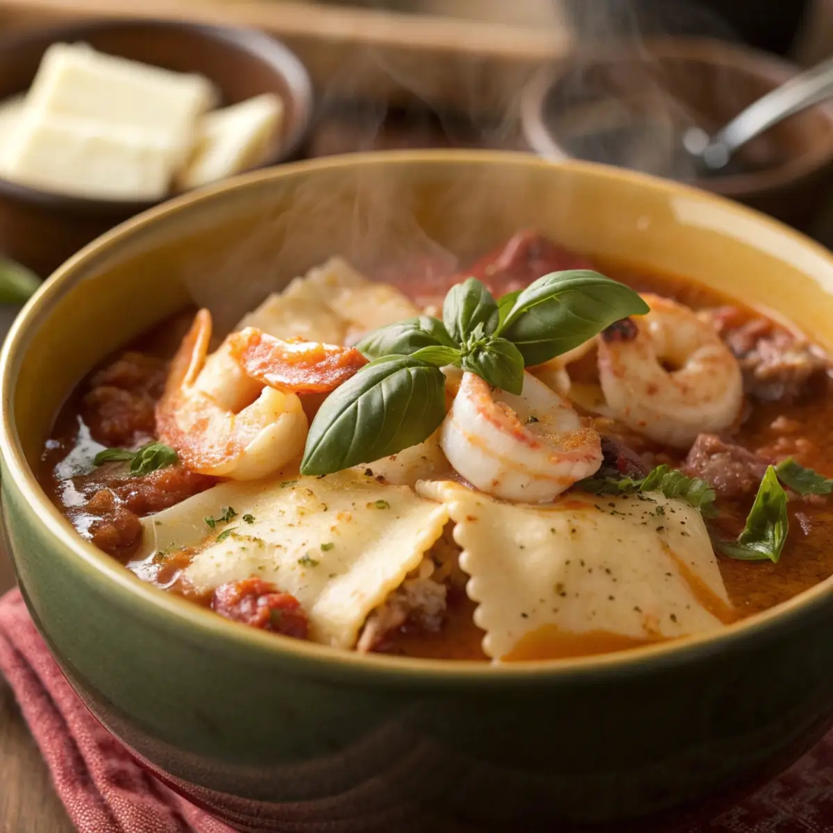 Lasagna Soup with Shrimp (Seafood Comfort Food)