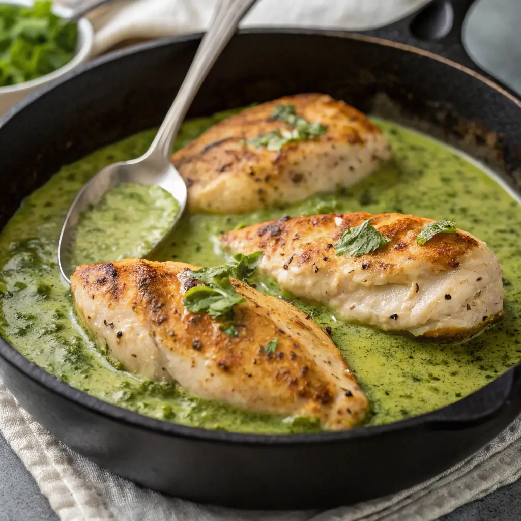 Quick Creamy Pesto Chicken Skillet