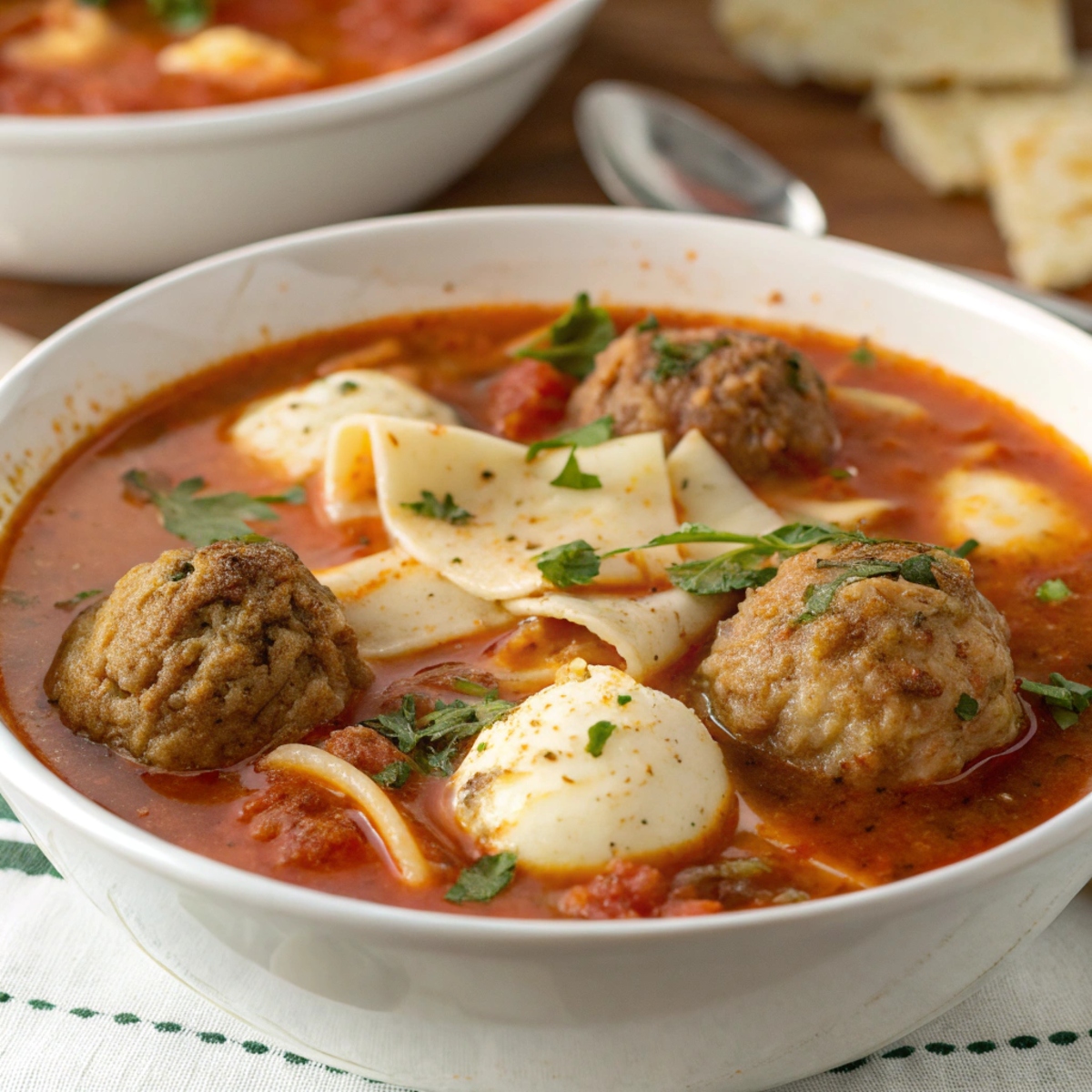 Lasagna Soup with Meatballs