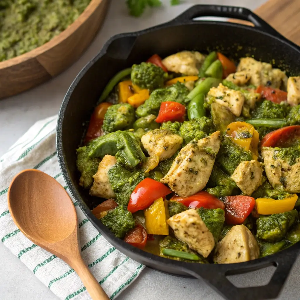 Quick Pesto Chicken and Veggie Skillet