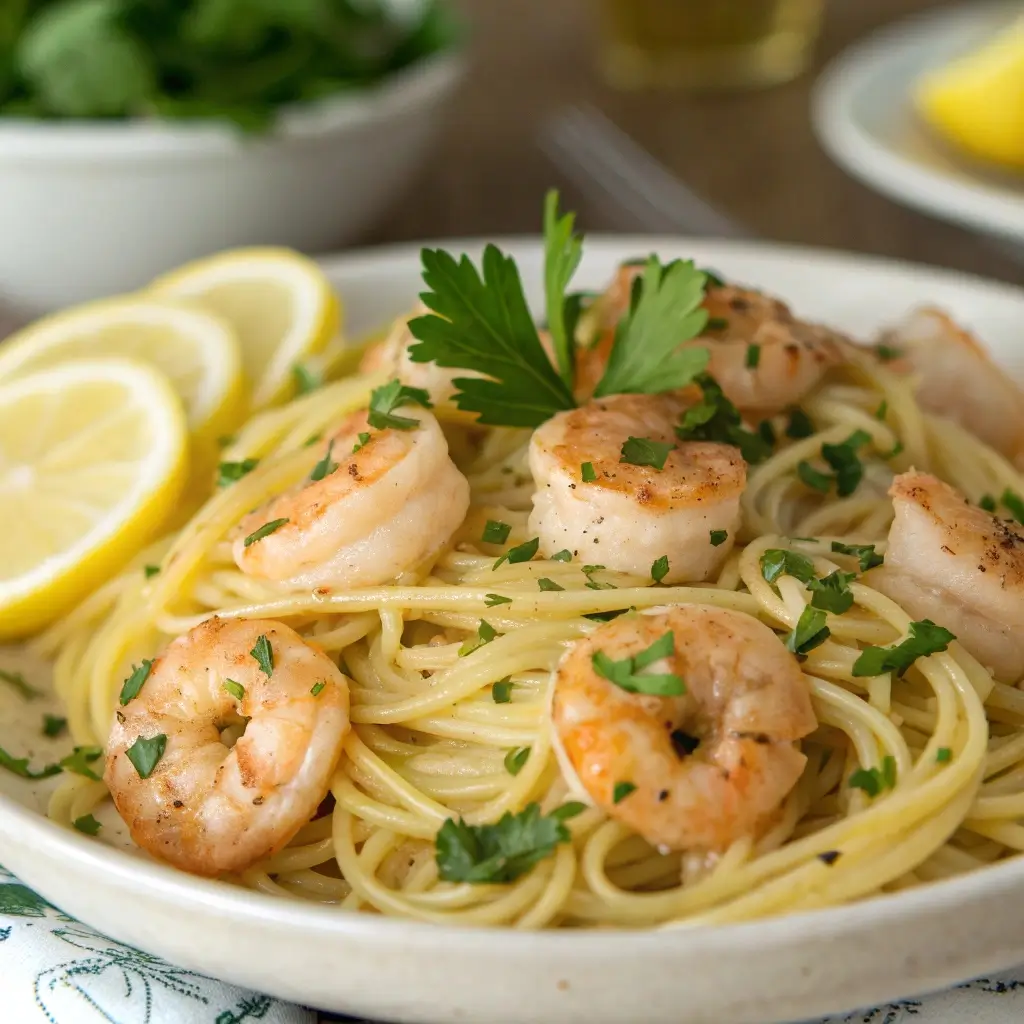 Lemon Butter Garlic Shrimp Pasta