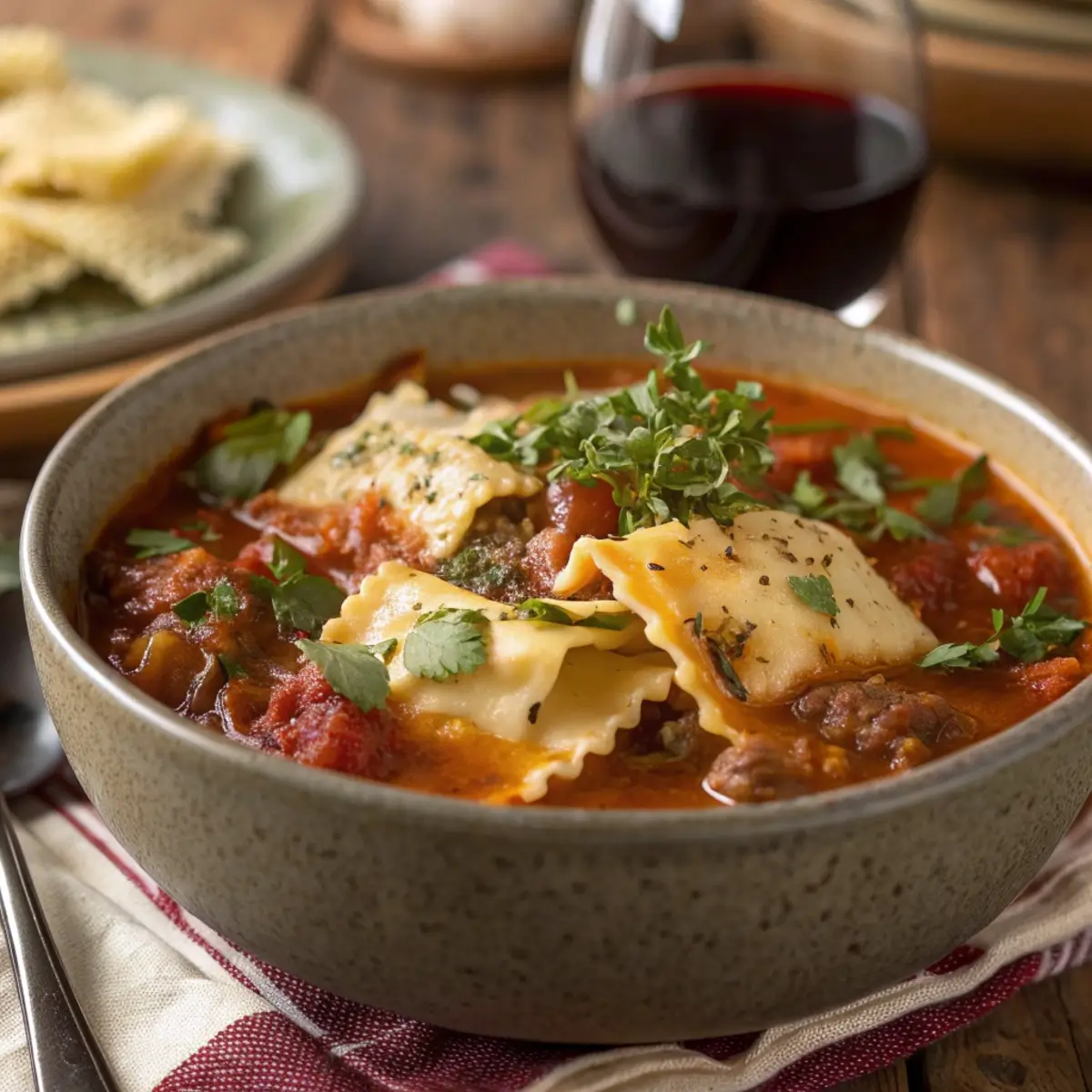 Lasagna Soup with Italian Herbs & Red Wine (Rich Flavor Twist)