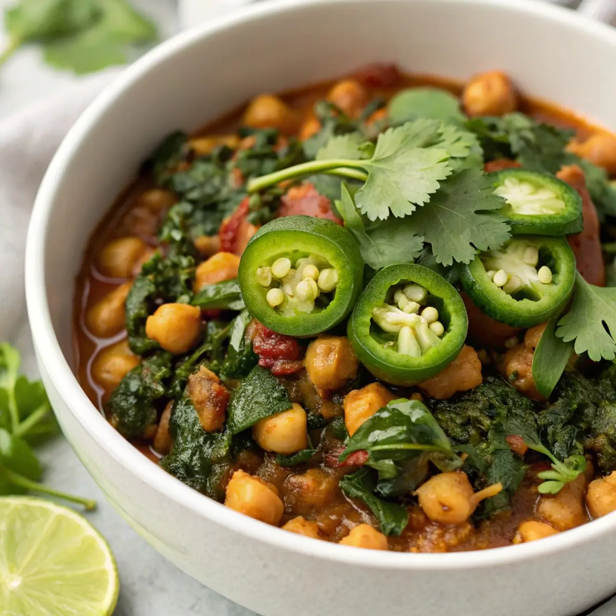 Spicy Chickpea and Spinach Chili