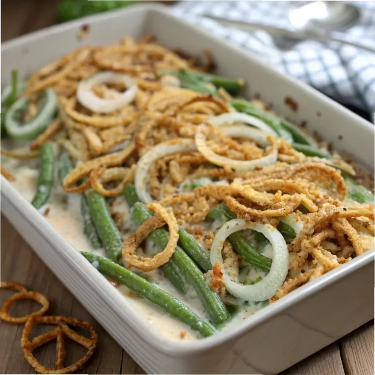 Classic Green Bean Casserole with Homemade Crispy Onion Topping