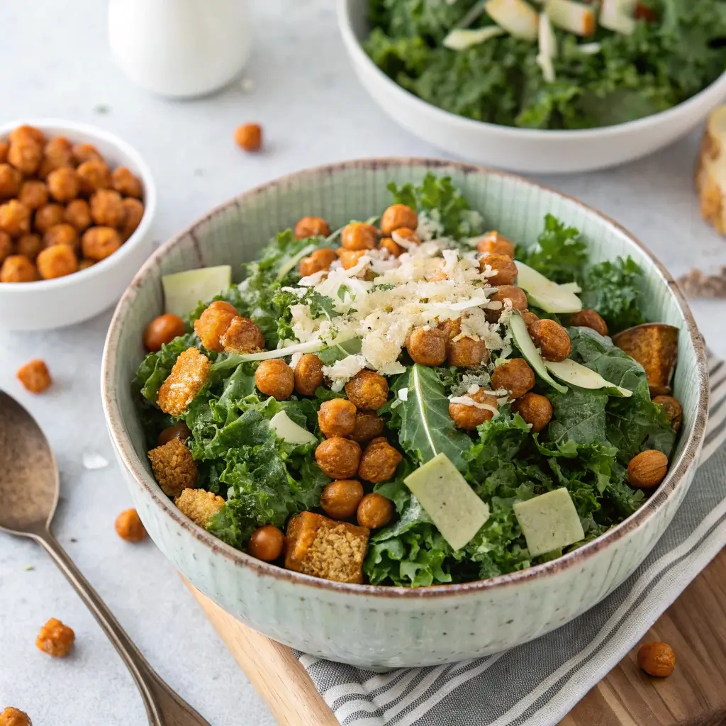 Fall Kale Caesar Salad with Crispy Chickpeas