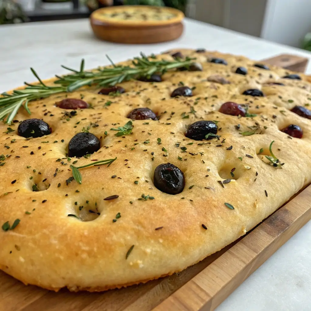 Sourdough Focaccia with Olives and Herbs