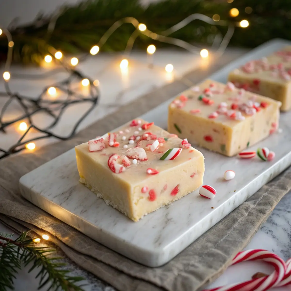 Sugar Cookie Fudge with Candy Cane Topping