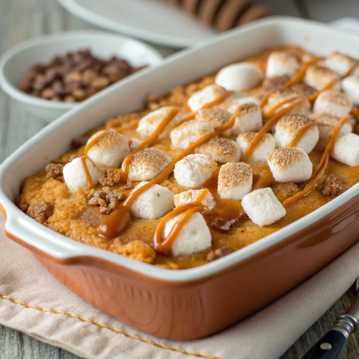 Sweet Potato Casserole with Salted Caramel Drizzle