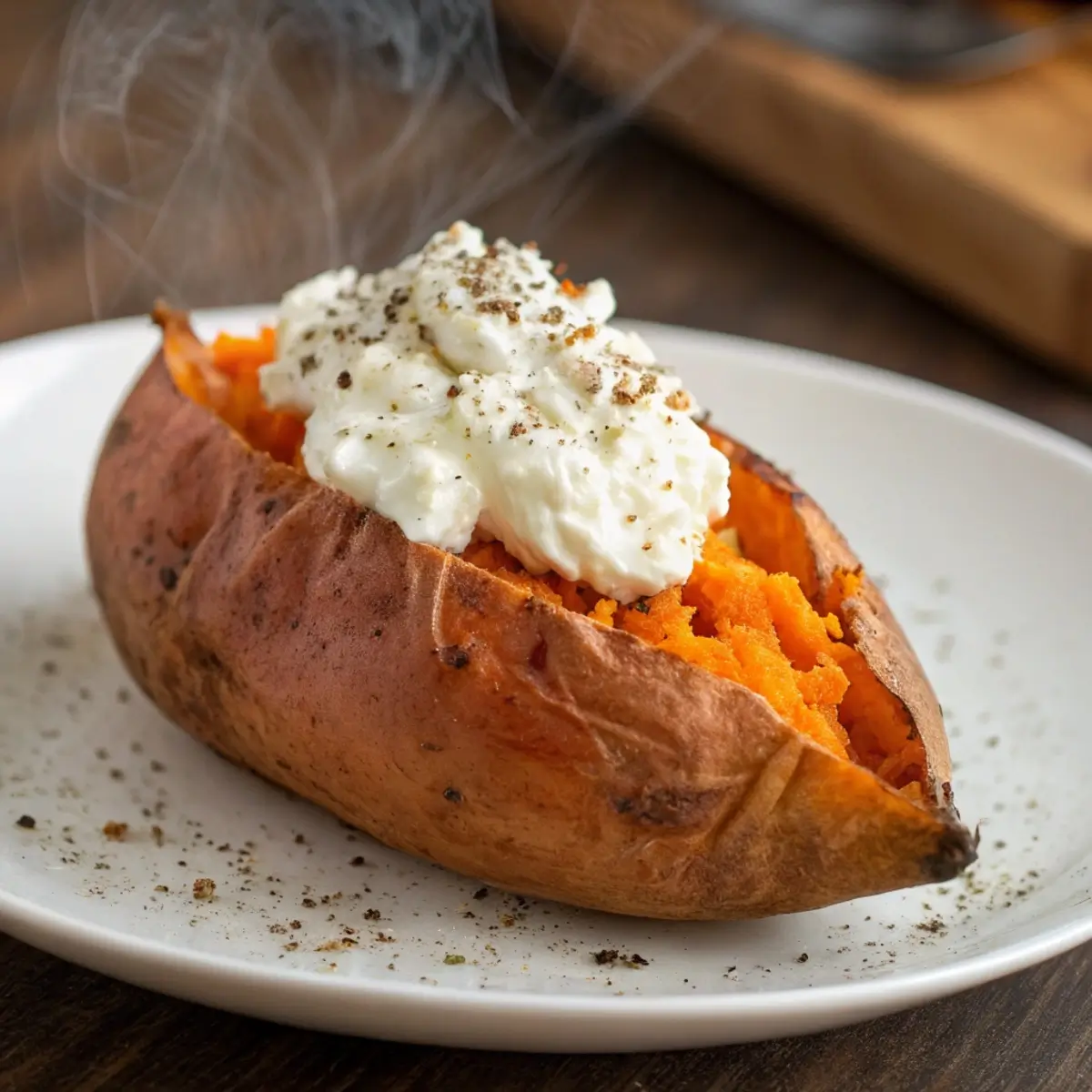 Baked Sweet Potato with Cottage Cheese