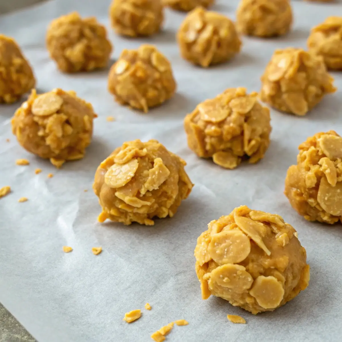 Crunchy Peanut Butter Balls with Cornflakes