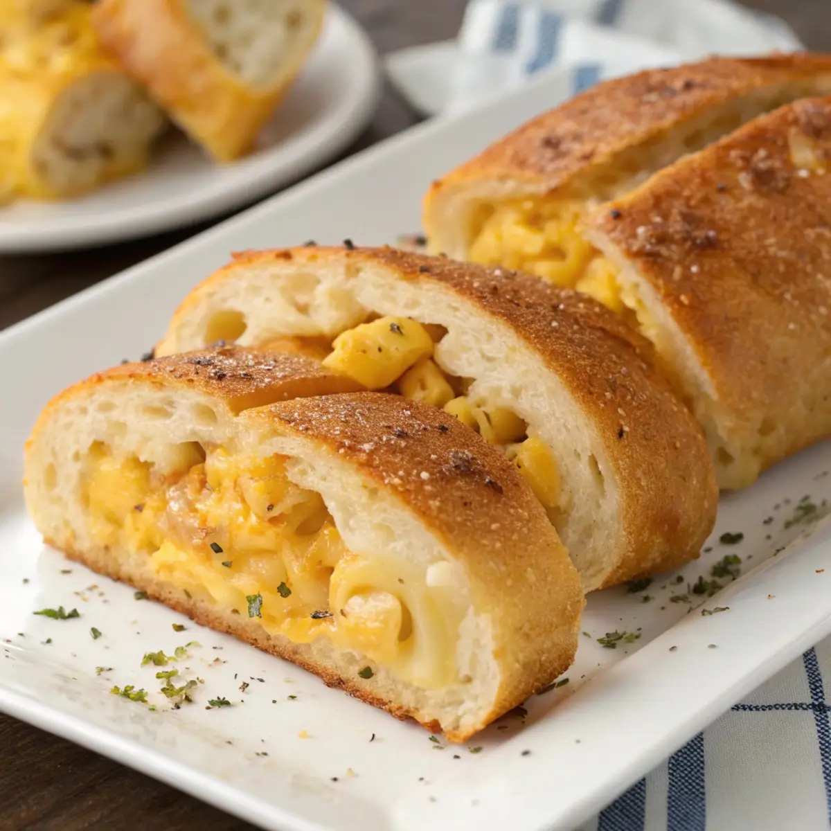 Mac and Cheese Stuffed Garlic Bread