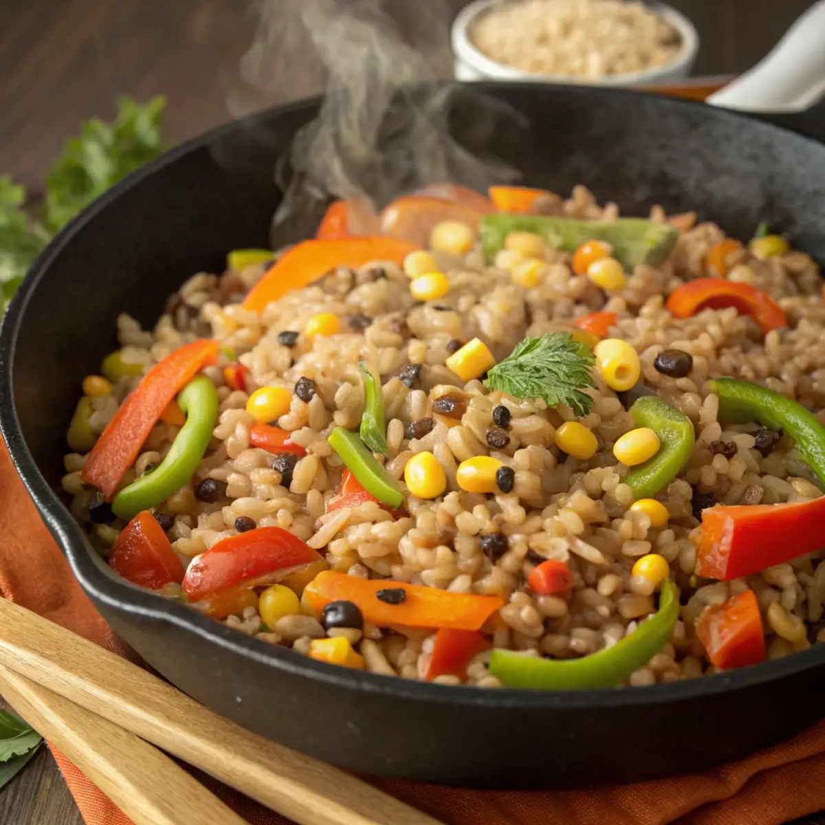 Black Eyed Peas and Brown Rice Skillet