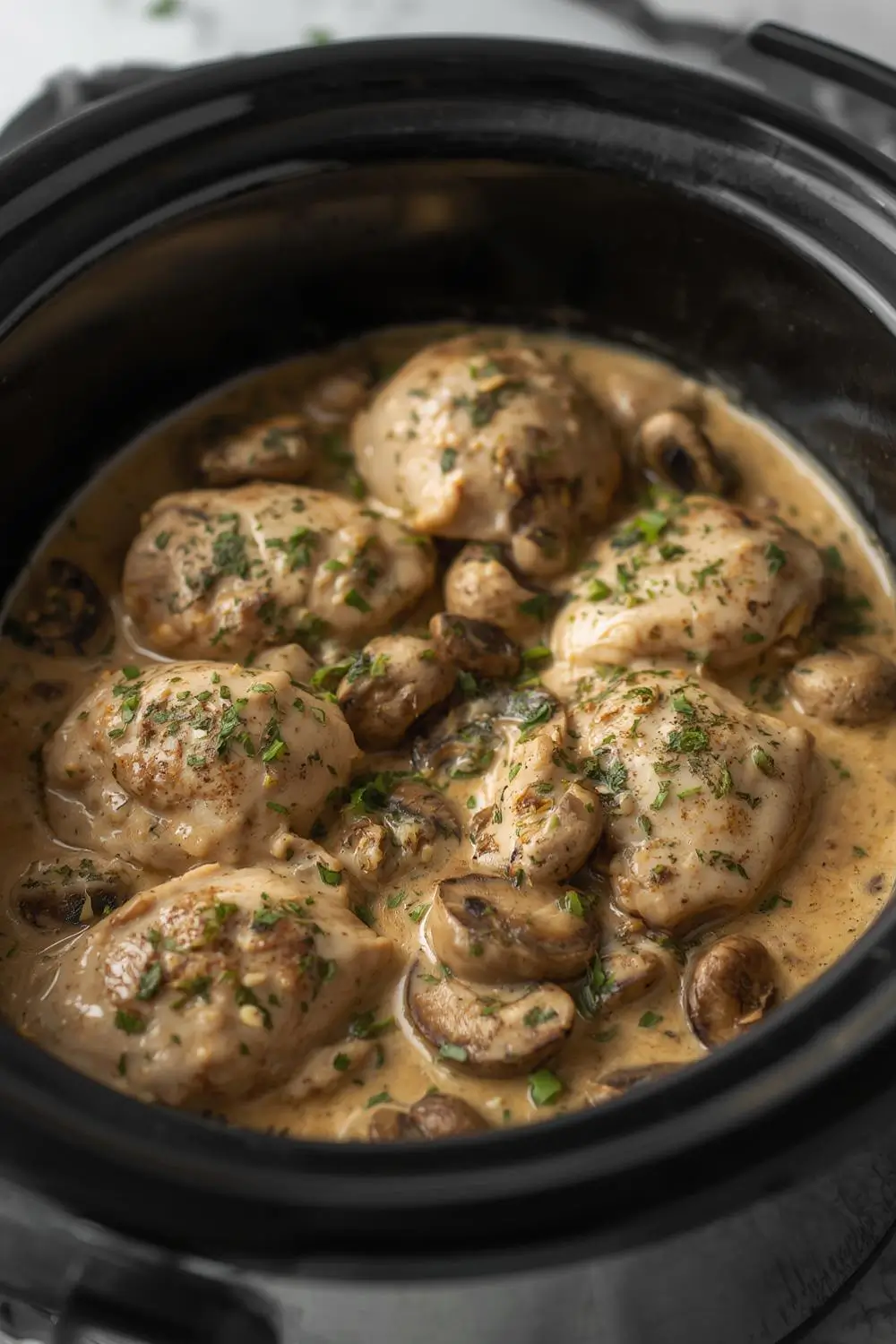 Easy Slow Cooker Creamy Mushroom Chicken Dinner