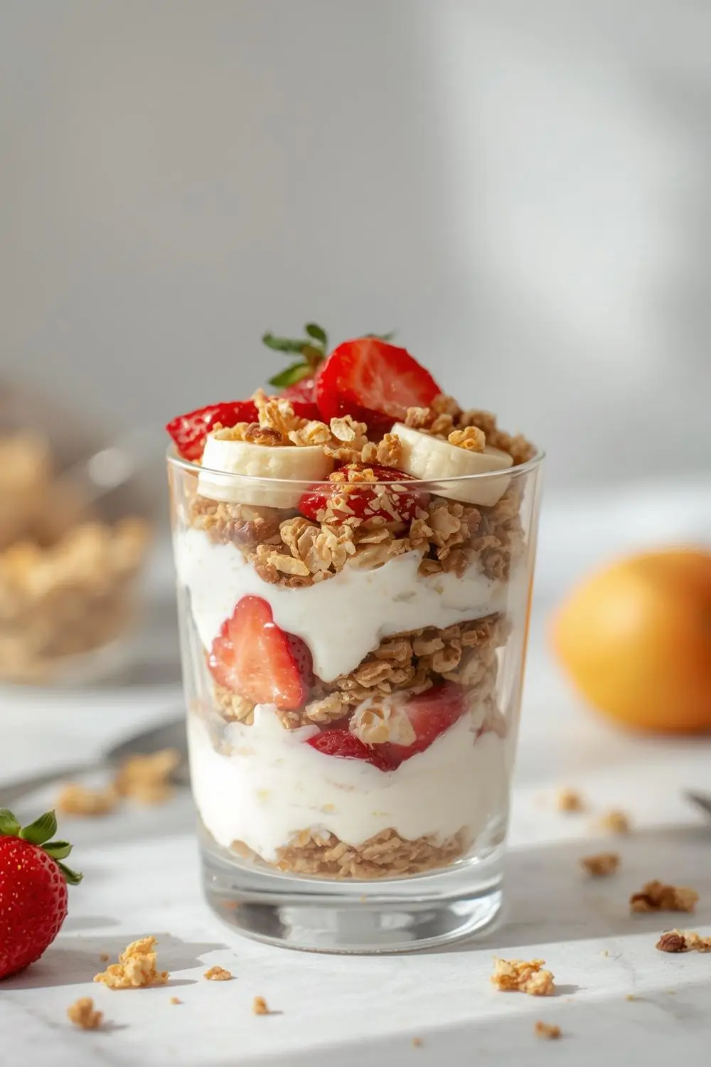 Easy Strawberry Banana Breakfast Parfait | Healthy Yogurt Layered Cup