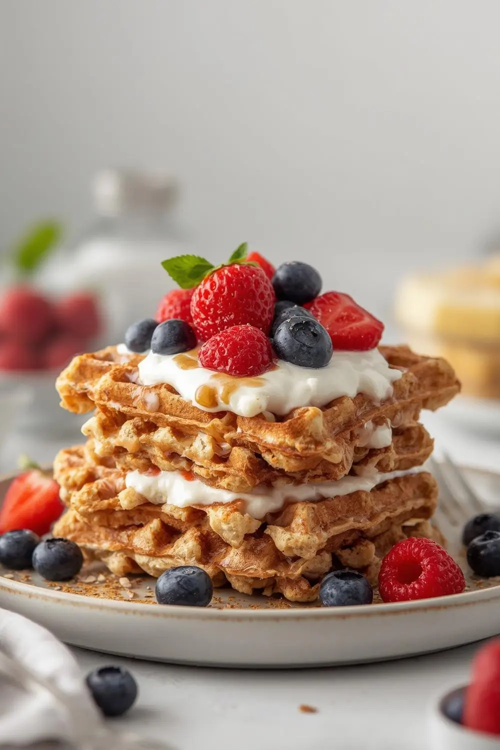 Fluffy Greek Yogurt Waffle Breakfast | Light and Crispy Healthy Recipe