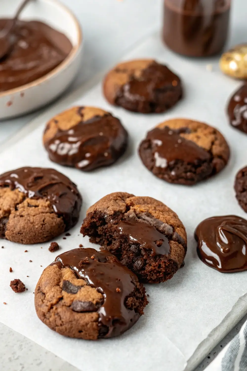Brownie Mix Cookies Dipped in Melted Chocolate