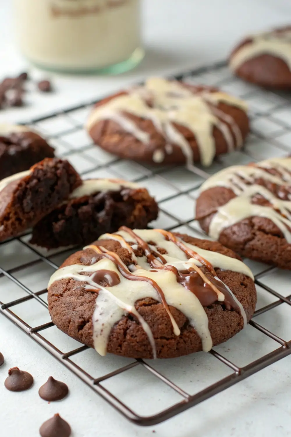 Brownie Mix Cookies with Vanilla Glaze Drizzle