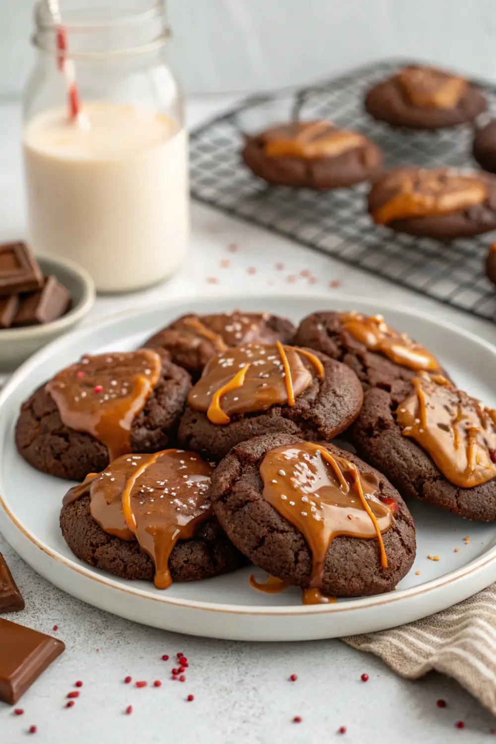 Brownie Mix Cookies with Caramel Drizzle