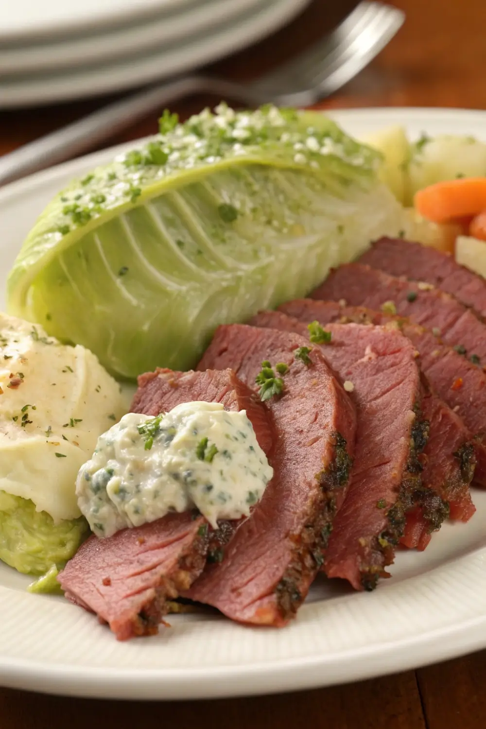 Corned Beef Cabbage with Garlic Herb Butter