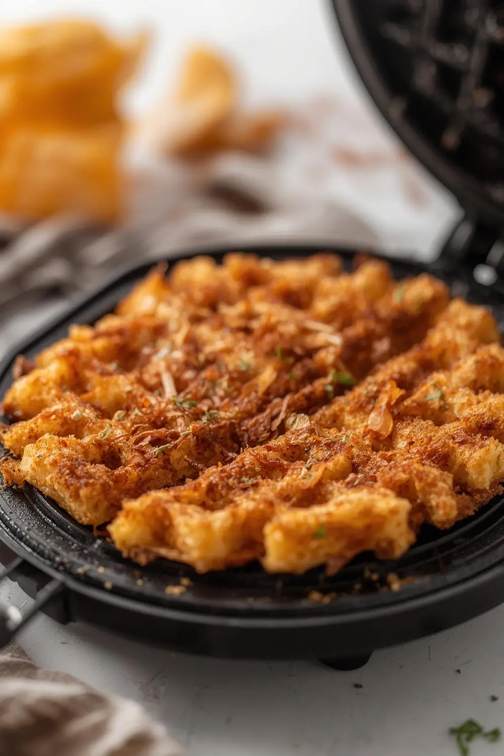 Crispy Sourdough Discard Hash Browns in Waffle Iron