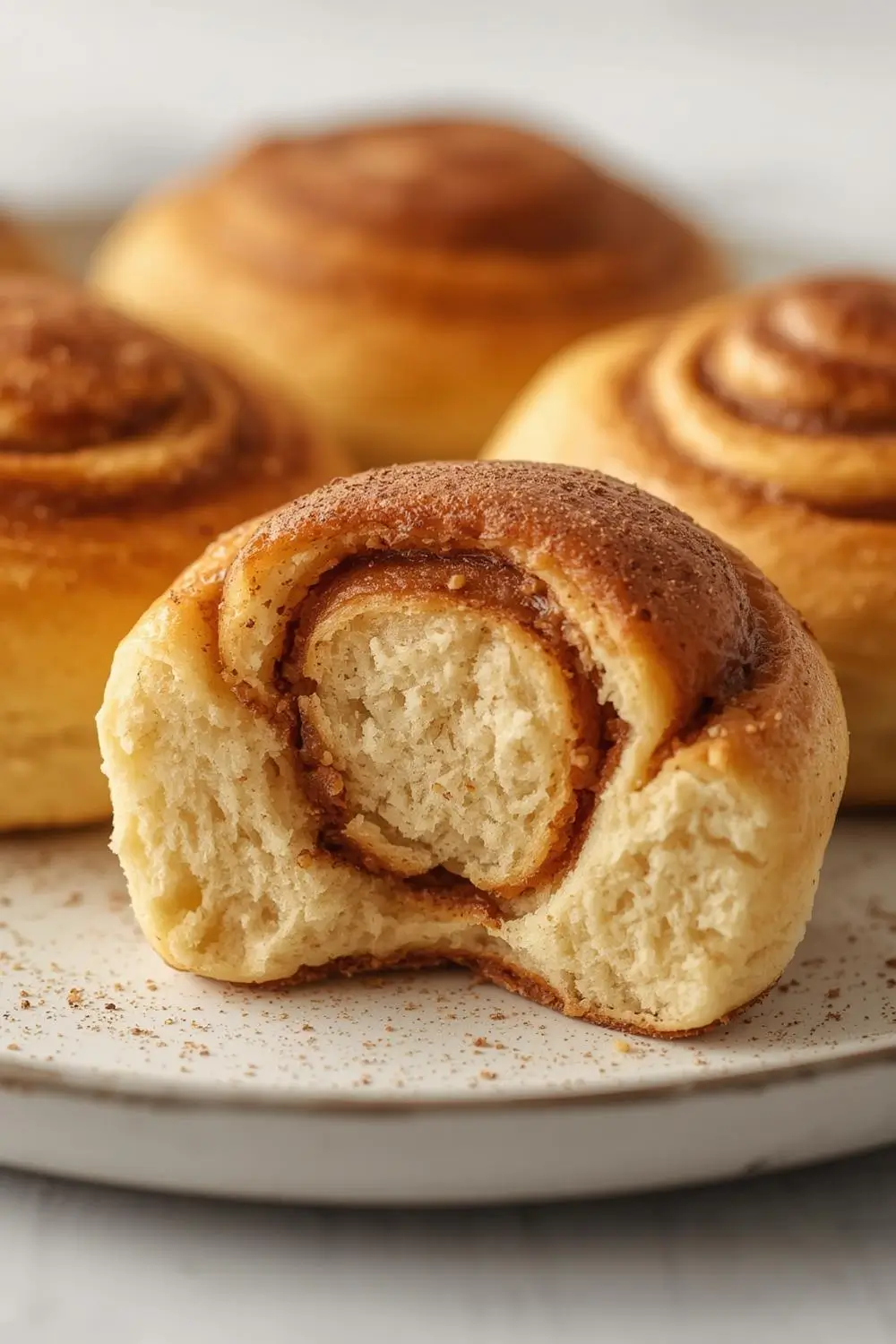 Cinnamon rolls made with soft milk bread texture showing fluffy interior.