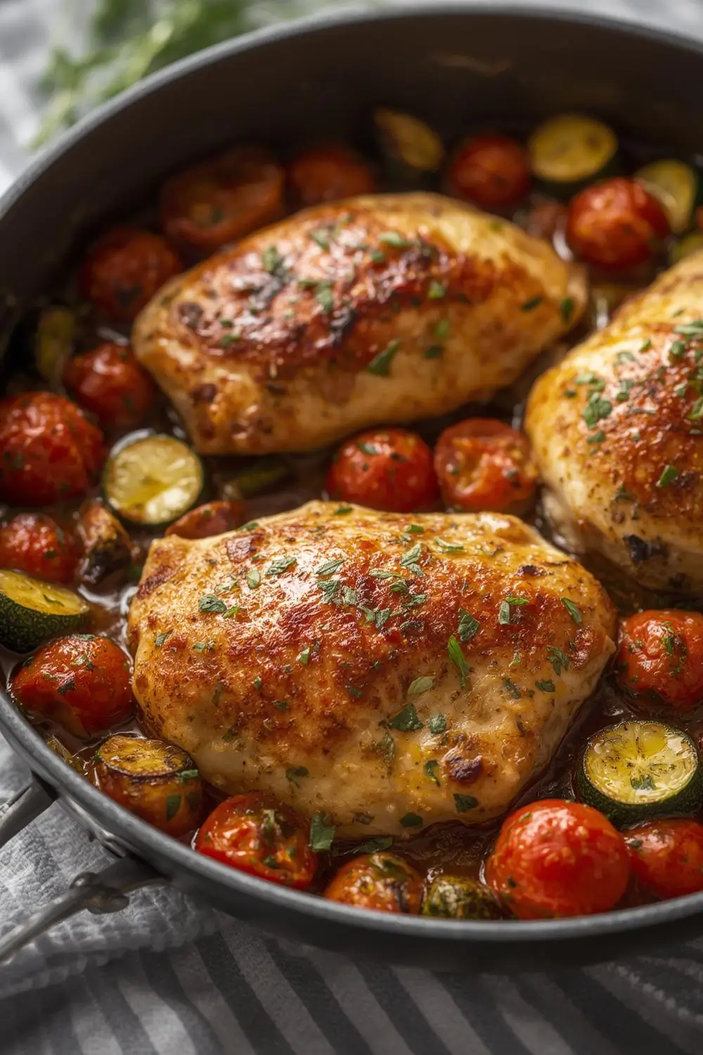 Easy One-Pan Baked Chicken with Zucchini and Tomatoes