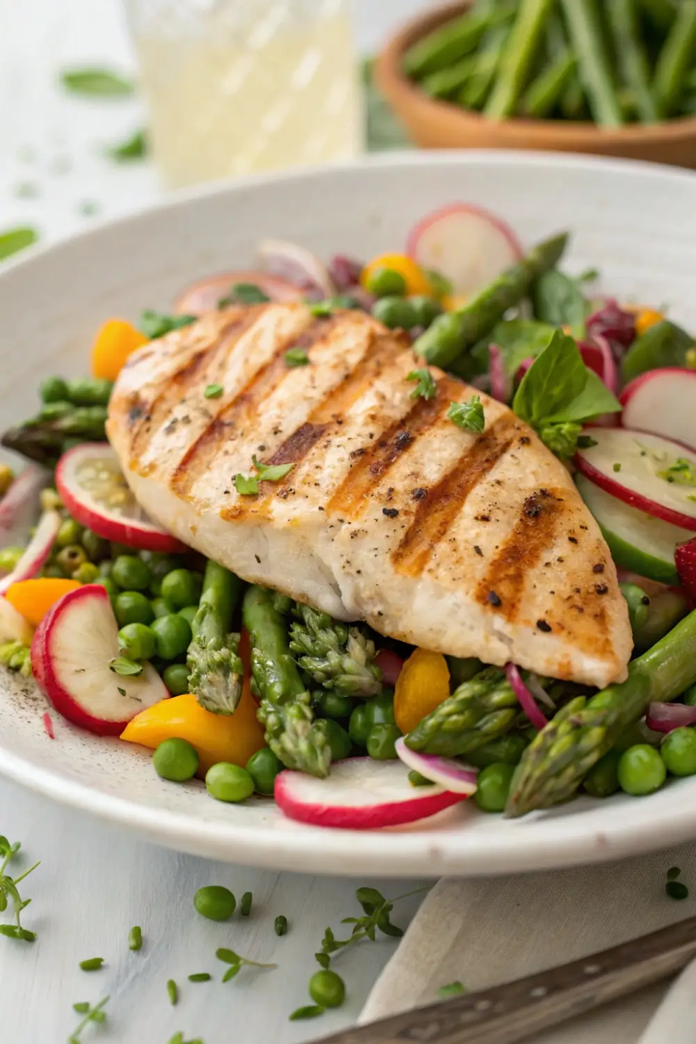 Grilled Chicken with Spring Veggie Salad Bowl